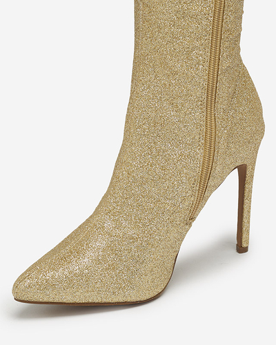 Auksiniai moteriški bateliai virš kelių su blizgučiais Qesda- Avalynė