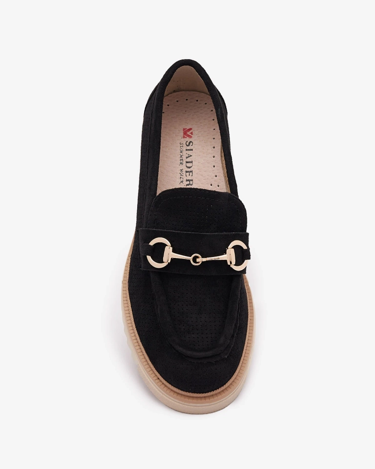 Juodi ažūriniai moteriški mokasinai su grandinėle Imerila - Avalynė