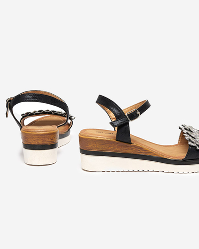 Juodos moteriškos pleištinės basutės su kubiniais cirkoniais Mafa- Footwear