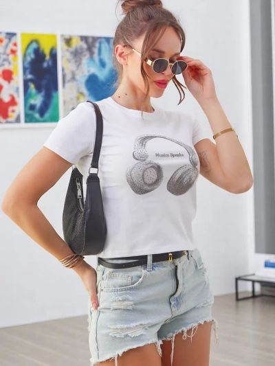 Royalfashion Moteriška medvilninė marškinėliai su muzikos kalbos printu