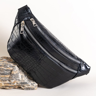 Moteriškas juodas inkstas su krokodilo motyvu - Rankinės