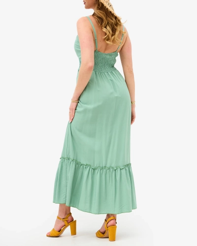 Женское длинное платье без бретелей зеленого цвета - Одежда
