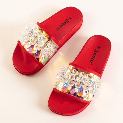 Красные женские шлепанцы со стразами Halpasi
