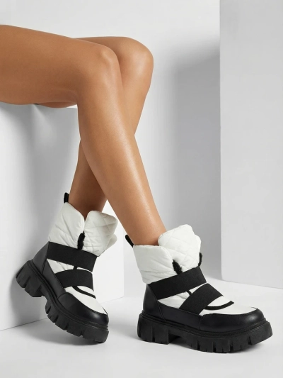 Juodai balti moteriški sniego batai plokščiu padu Ferory- Avalynė