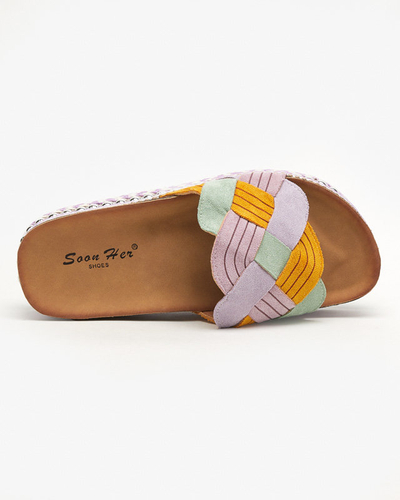 Violetinės moteriškos šlepetės ant storo pado Cekolina - Avalynė