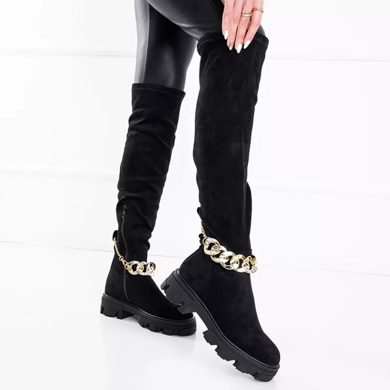 OUTLET Moteriški juodi ekologiški zomšiniai platforminiai batai „Engli“-Avalynė