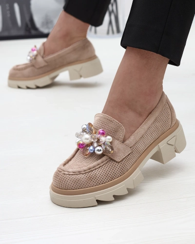 Šviesiai rudi moteriški ažūriniai mokasinai Peloga- Avalynė