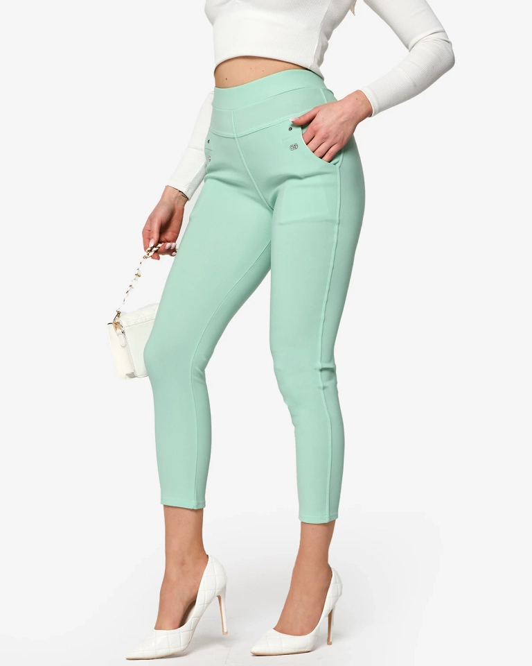 Женские леггинсы с украшениями зеленого цвета - Одежда