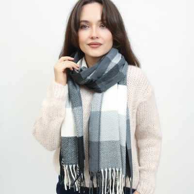 Черно-белый женский теплый клетчатый шарф - Аксессуары