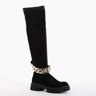Черные женские ботфорты с отделкой Engli