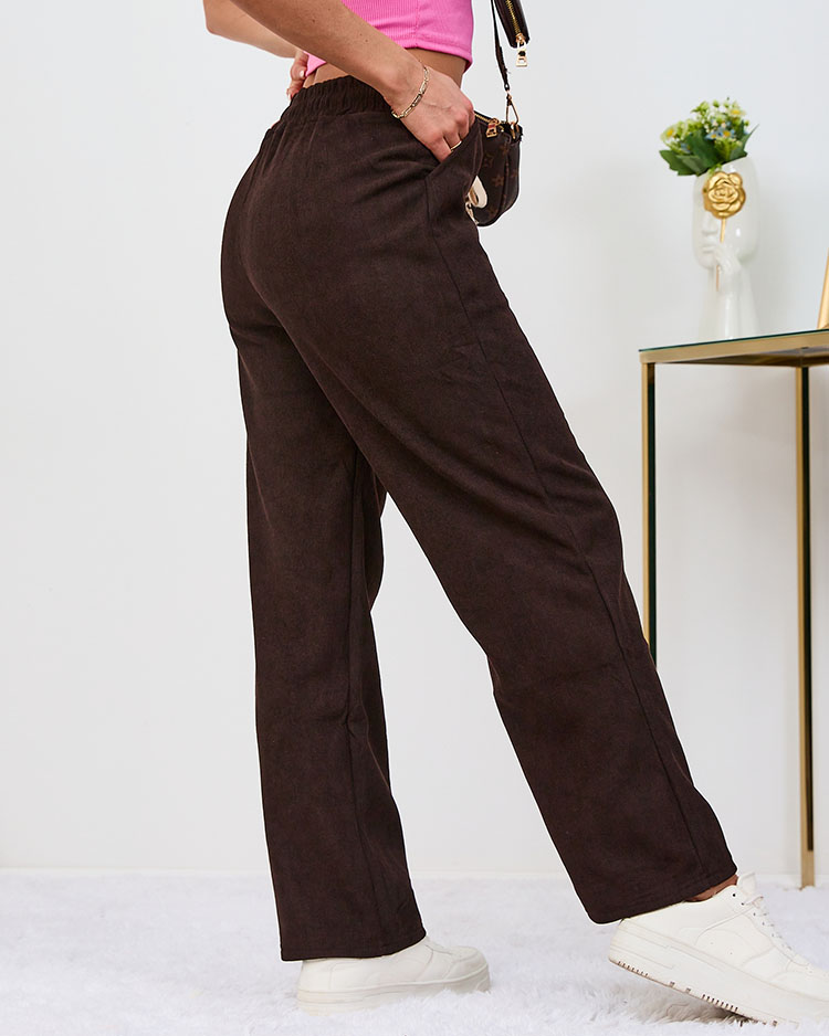 "Royalfashion Warmed" tamsiai rudos spalvos velveto kelnės moterims