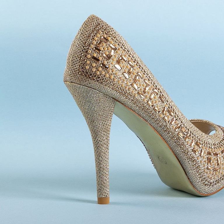 Золотые женские блестящие туфли со стразами Inda