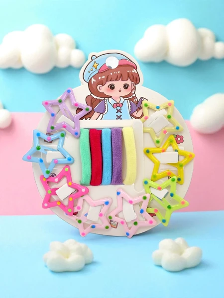 Spalvingų plaukų segtukų ir gumyčių rinkinys vaikams