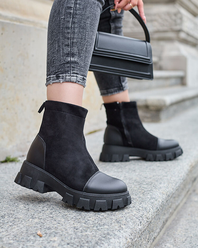 Royalfashion Черные женские сапоги на плоском каблуке Leffoi