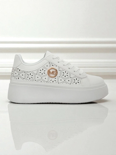 Женские кроссовки Aelia Royalfashion на платформе белые ажурные экрю
