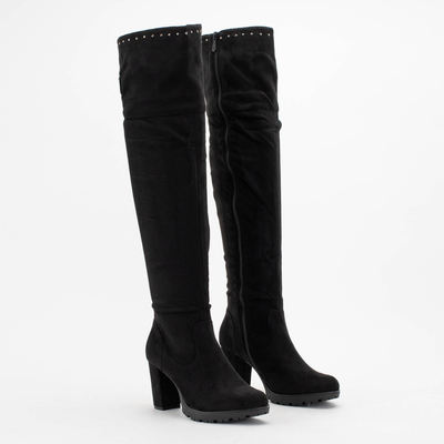 Черные женские сапоги на каблуке Polin