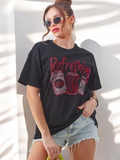 Royalfashion Женская хлопковая футболка с рисунком из страз