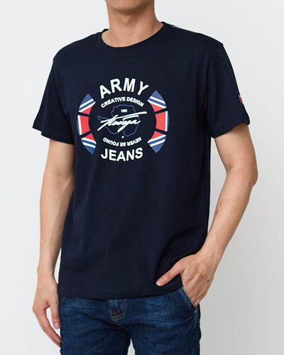 Tamsiai mėlyni vyriški marškinėliai su raštu - Drabužiai