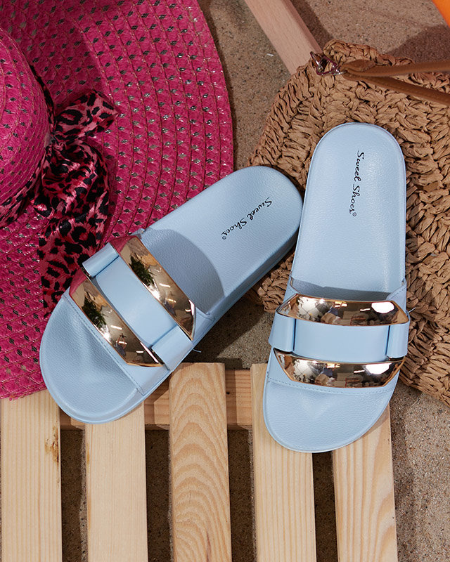 OUTLET Синие женские тапочки с золотым орнаментом Serina - Обувь