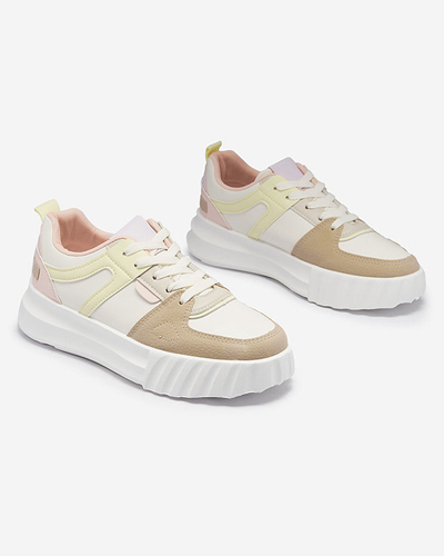 Женские повседневные спортивные туфли из экокожи белого цвета с разноцветными вставками Netiris - Обувь