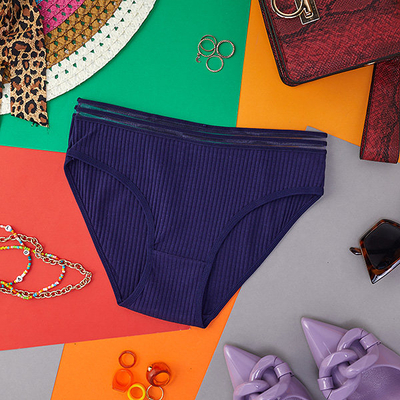 Tamsiai mėlynos medvilnės moteriškos kelnaitės, dryžuotos kelnaitės - Apatiniai