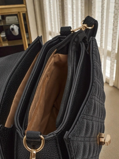 Moteriška Rankinė „Luna“ Juoda Odinė Elegantiška Kasdienai