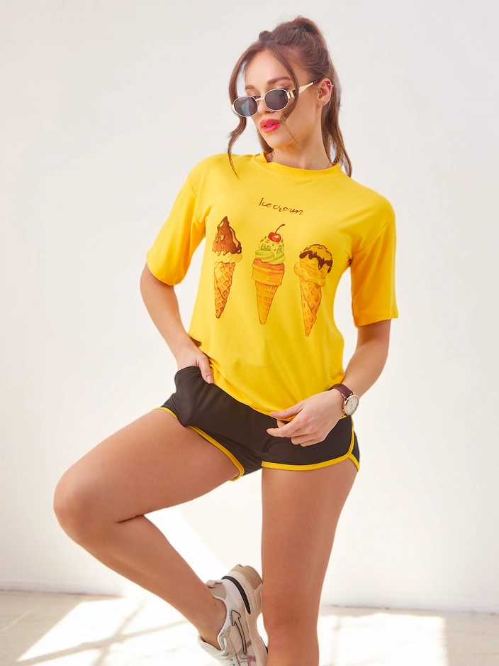 Royalfashion Женский спортивный комплект с футболкой и шортами Ice Cream