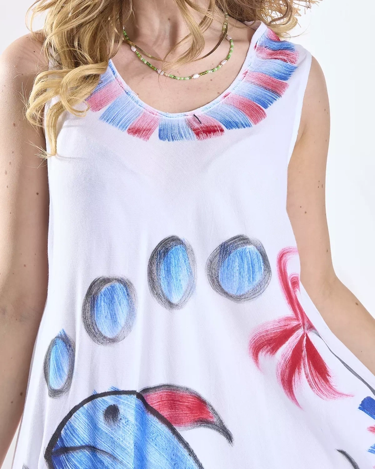 Paplūdimio balta suknelė-sijonas su spalvingu raštu - Apranga