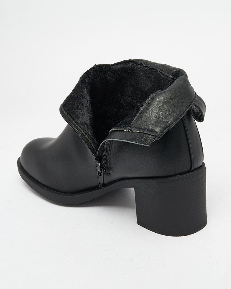 Royalfashion Черные женские сапоги на низкой шпильке из экокожи Rejerry