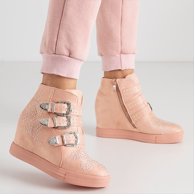 Różowe sneakersy na krytym koturnie z dżetami Princati - Obuwie