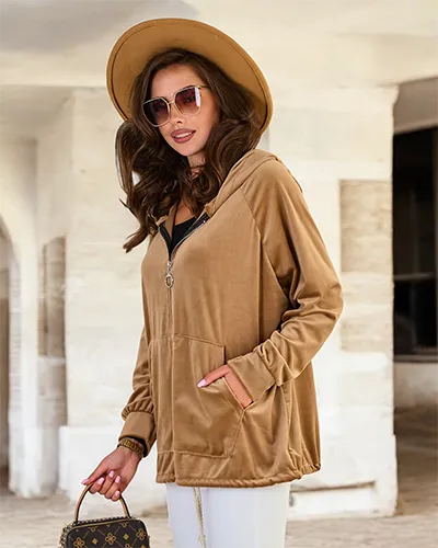 "Royalfashion" moteriškas džemperis be užtrauktuko su gobtuvu