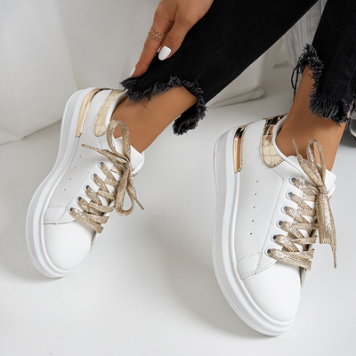 Бело-золотые женские кроссовки Pamelia