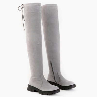 OUTLET Эко-замша серые серые сапоги на плоском каблуке выше колена Engi- Footwear