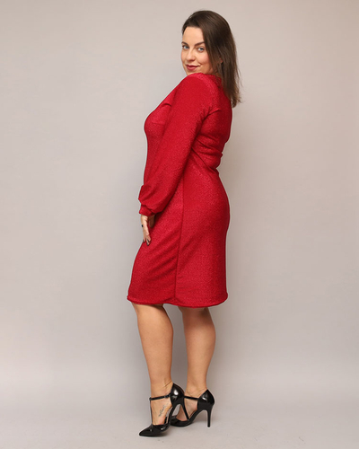 Royalfashion Blizganti raudona moteriška suknelė iki kelių PLUS SIZE