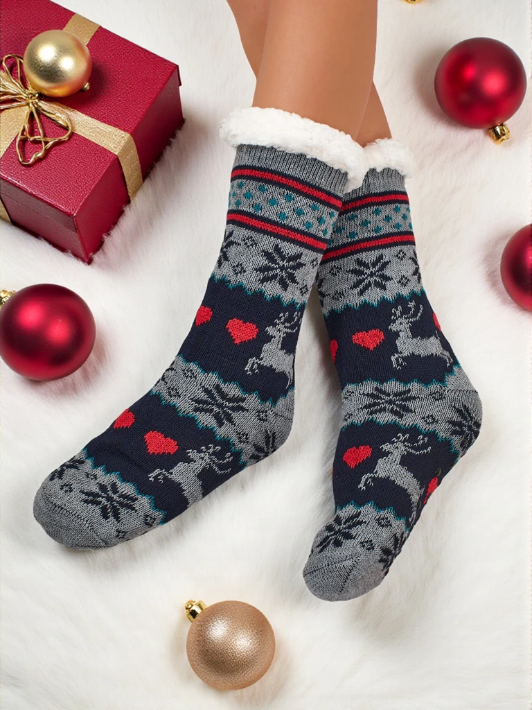 Moteriškos kojinės Aurora, daugiaspalvės, trikotažinės, su šiltu kailiuku