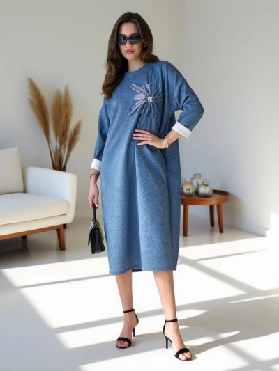 Royalfashion moterų midi audinio suknelė per didelė su gėle
