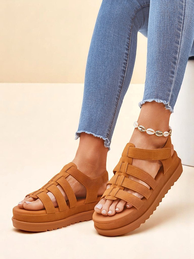 Женские сандалии Callista Camel на платформе Royalfashion из эко-кожи