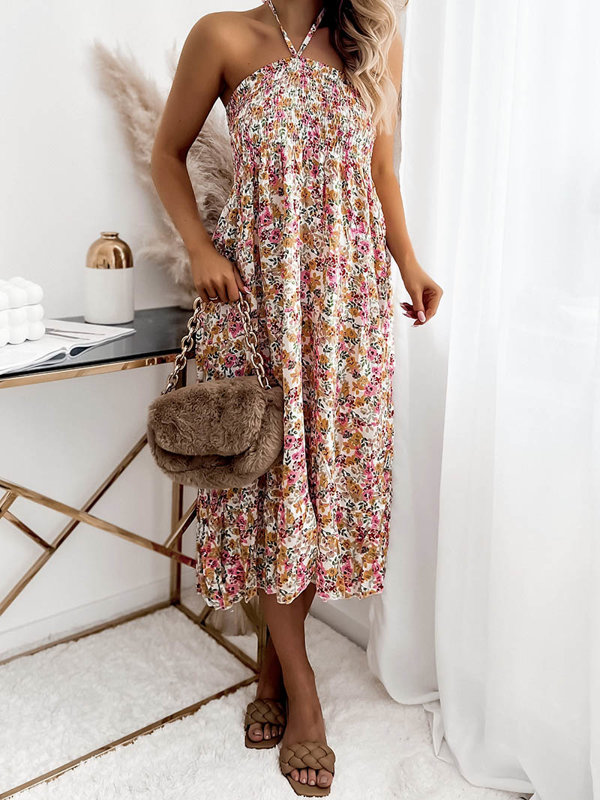 Белое женское платье-миди с цветочным принтом PLUS SIZE - Одежда