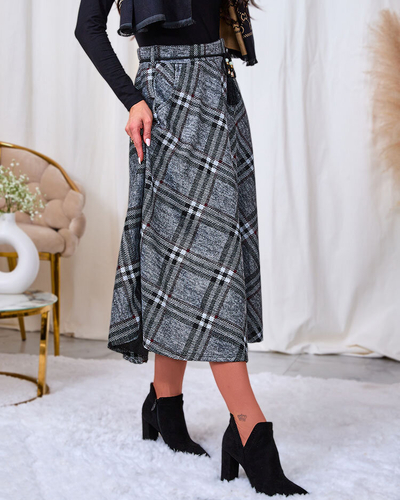 "Royalfashion" Moteriškas pilkas ir raudonas ilgas languotas sijonas