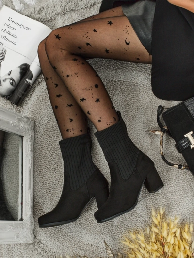 Ботильоны женские эко-замшевые на каблуке-столбике со вставкой а-ля носок LumenThorn