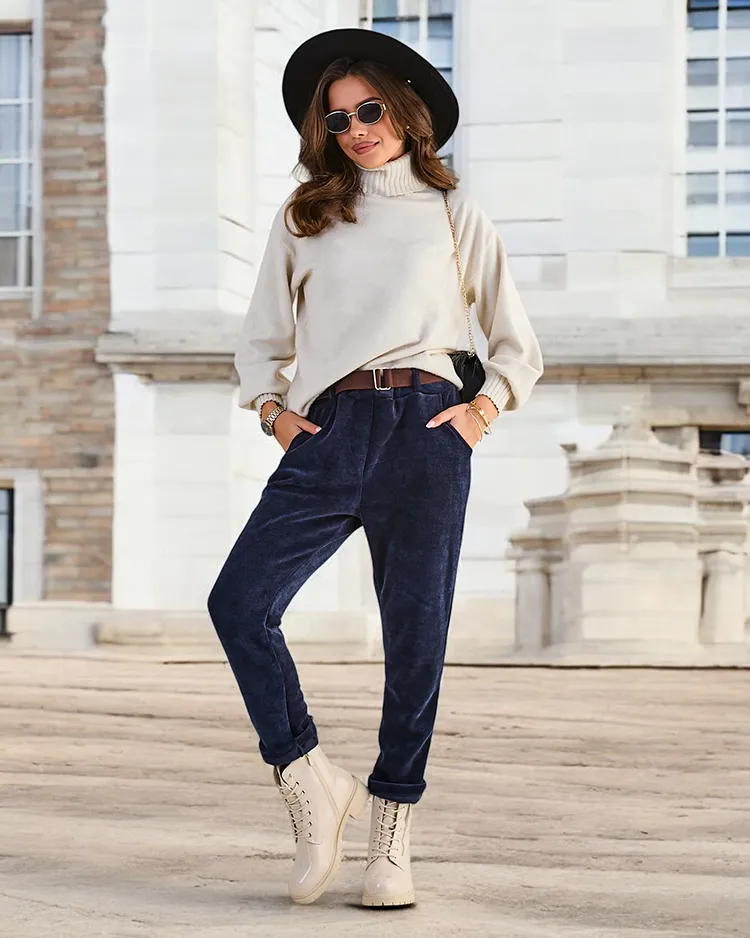 Royalfashion Простые брюки для женщин в стиле бархата