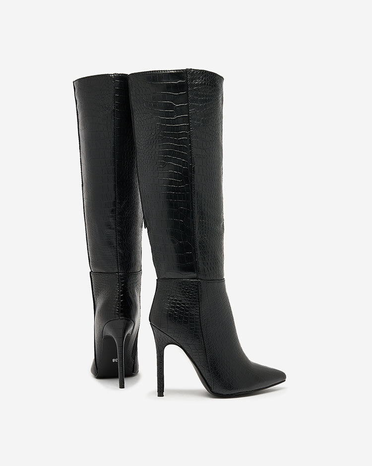 Royalfashion Черные женские сапоги на шпильке с тиснением Classy Elegant