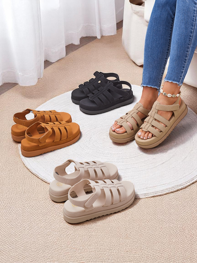 Sandaly Royalfashion - Caligae Beżowe Zamszowe na Platformie - Idealne na Lato i Wiosnę