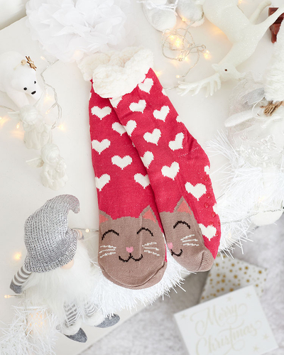 Raudonos moteriškos kojinės su kalėdiniu raštu - Apatinis trikotažas