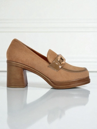 Women's Perseida Loafers – Light Brown Suede Block Heel Elegant