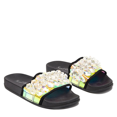 Juodos moteriškos guminės šlepetės su Omisa kristalais - Avalynė