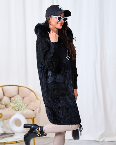 Royalfashion Черное женское пальто с имитацией меха