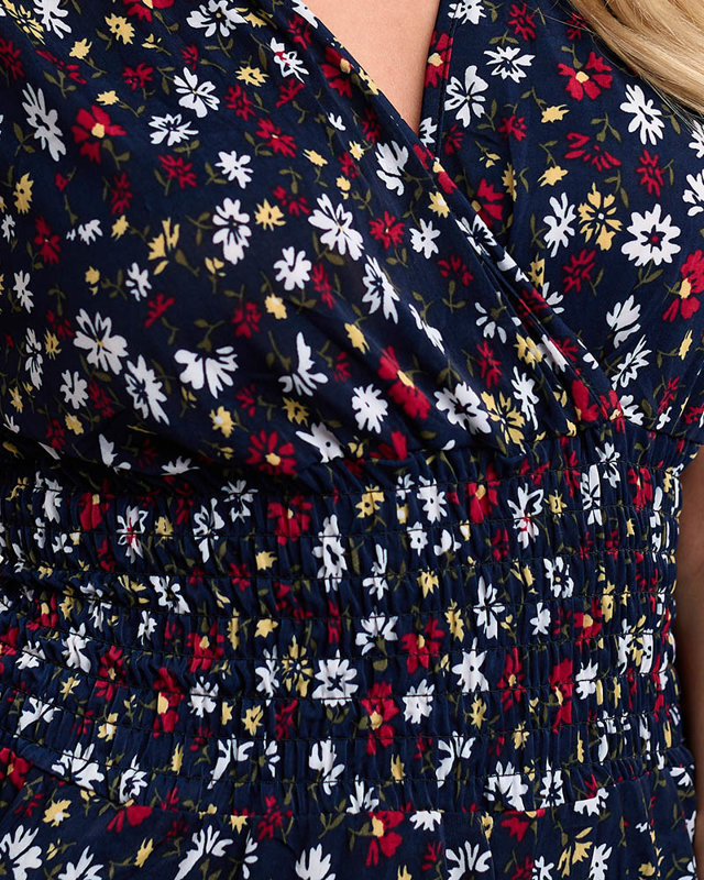 Женский темно-синий комбинезон с цветочным принтом - Одежда