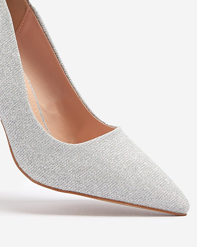 Sidabrinės spalvos moteriški brokato bateliai Bluskita - Avalynė