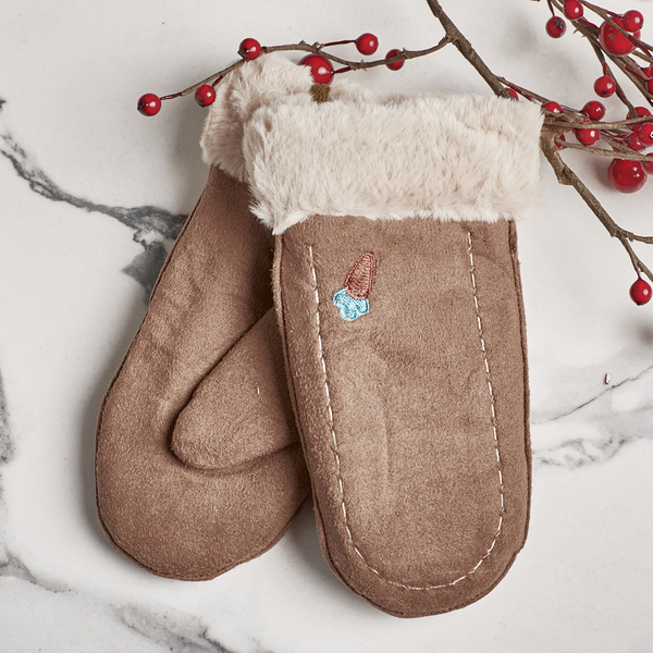 Jasnobrązowe damskie rękawiczki z pomponem - Rękawiczki